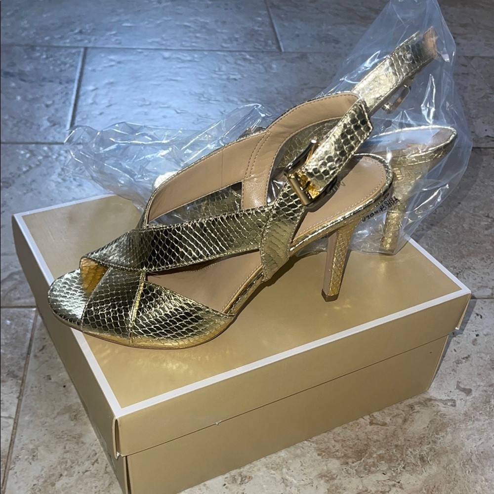Michael Kors Gold High-Heeled Sandals with Slingback